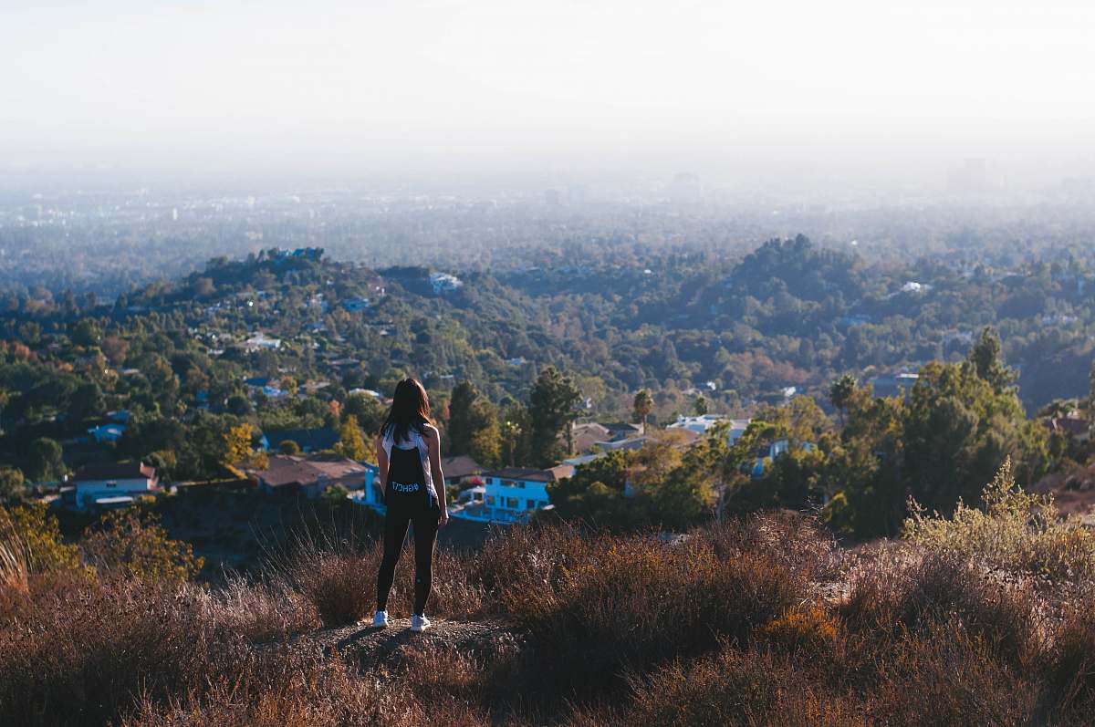 grey woman on mountain sight seeing los angeles